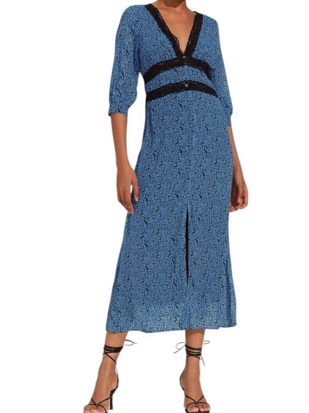 Ador Lace Trim Blue Chiffon Maxi Dress Size Small NEW With Tags